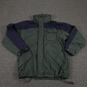 Vintage LL Bean Jacket Mens Large Green Navy Nylon Hooded Outdoor Coat 90s